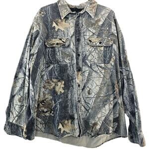 Vintage Walls Realtree Shirt‎ Mens Button Up Patched Distressed No Size Tag Camo